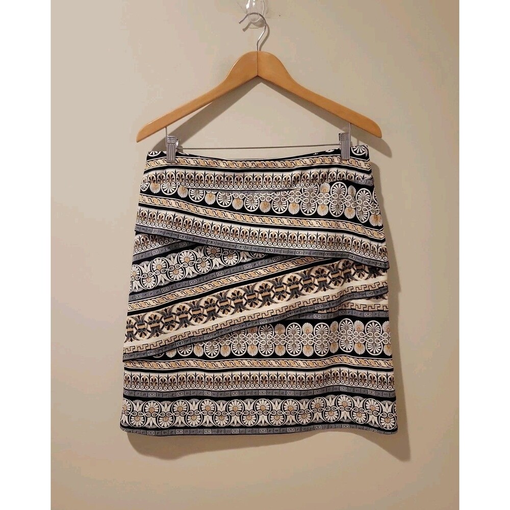 J. McLaughlin Nicola Pencil Skirt Brown Tiered Catalina Cloth Preppy Size L